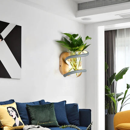 Applique murale nordique en bois avec plante verte décorative — LZ4X9T2