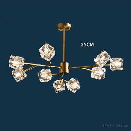Lustre LED cube en verre glacé cuivre doré style industriel nordique — LZ4X9P2