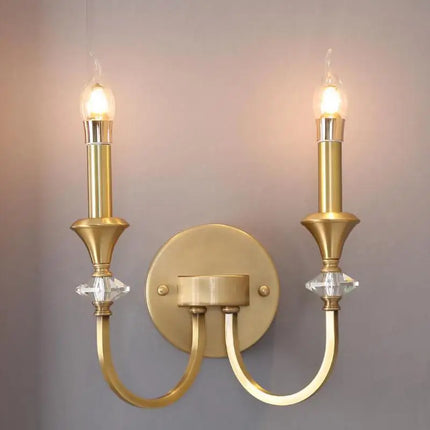 Applique murale double tête en cuivre avec lampe à bougie LED et cristal — LZ4X7P