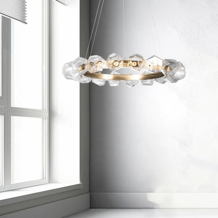 Lustre rond LED art déco en pierre et verre moderne — LZ4P9XQ
