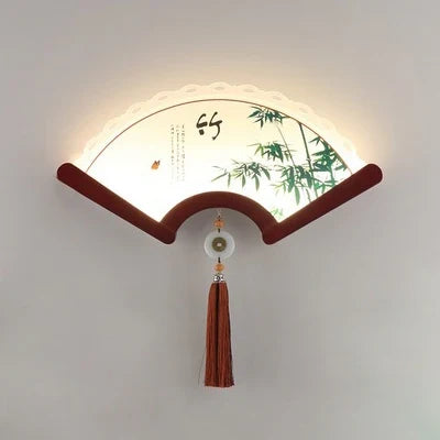 Applique murale en bois LED style éventail rétro asiatique décoratif — LZ4XJ9