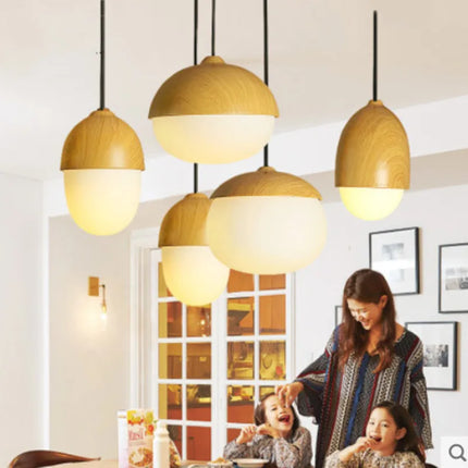 Lustre rond moderne en bois et fer forgé LED — LZ4X9P