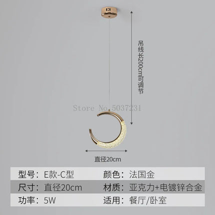 suspension LED en cristal doré au design nordique moderne