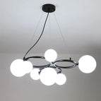 12 lumières / Verre blanc / Métal noir | Lumière blanche