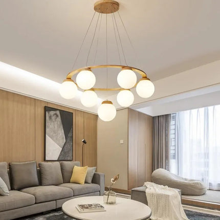 Suspension nordique en bois avec abat-jour en verre blanc — LZ4X9P2