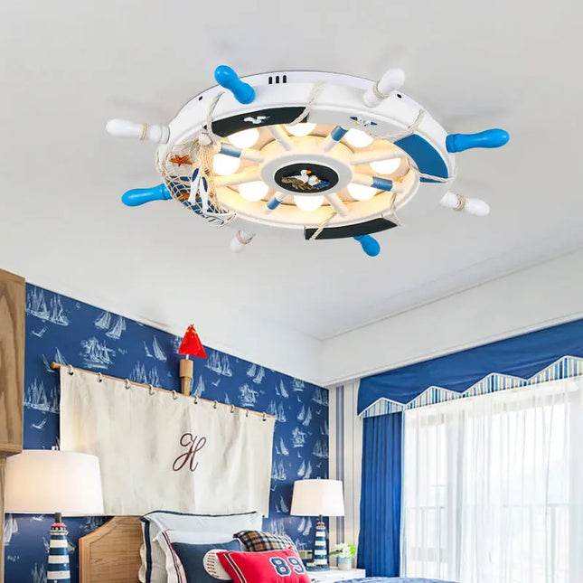 Lustre en bois méditerranéen avec LED pour chambre d'enfants — LZ4X9M