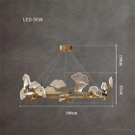 Lustre cuivre simple à LED avec design feuilles style chinois — LZ4M7Q2