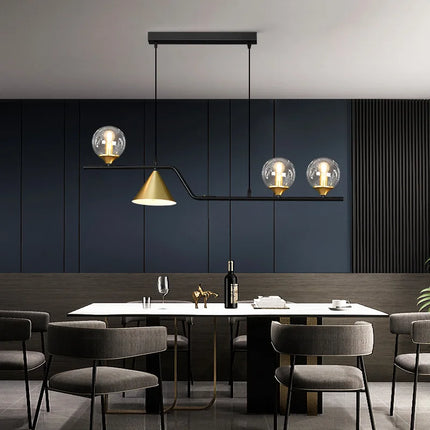 Lustre suspension rustique en verre et fer noir décoratif — LZ4N7Q2