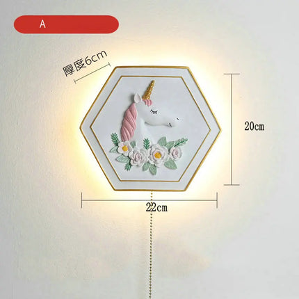 Applique murale dessin animé licorne princesse avec interrupteur hexagonal — LZ4QJ7M