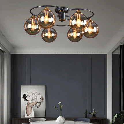 Lustre suspension en verre ambré et métal style nordique pour restaurant — LZ4X9T2