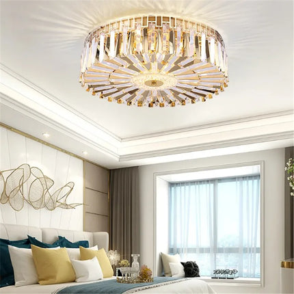 Plafonnier rond en cristal doré pour intérieur moderne et élégant — LZ4T9XQ