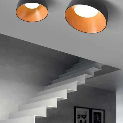 Lustre LED bois moderne grain naturel pour balcon et couloir — LZ4X9P2