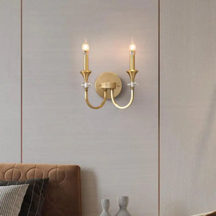 Applique murale double tête en cuivre avec lampe à bougie LED et cristal — LZ4X7P