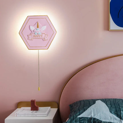Applique murale dessin animé licorne princesse avec interrupteur hexagonal — LZ4QJ7M
