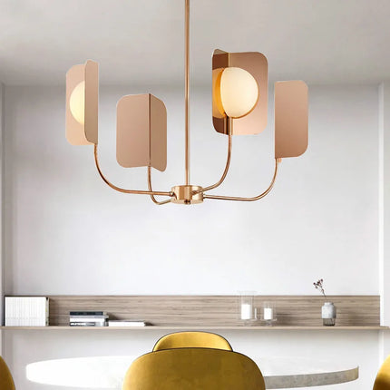 Lustre en métal avec éclairage en verre laiteux et feuilles décoratives — LZ4G7Q2