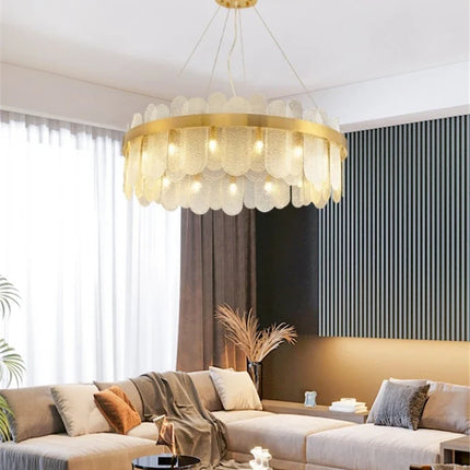 Lustre ovale suspendu en métal doré avec abat-jour en verre — LZ4X9T2