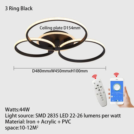 Lustre Led moderne anneau Led plafonniers salon chambre lumières plafond noir/blanc 1-5 anneau d'éclairage APP/lustre à distance