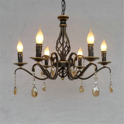 Lustre vintage en cristal avec structure en fer forgé pour éclairage rétro — LZ4F9D2