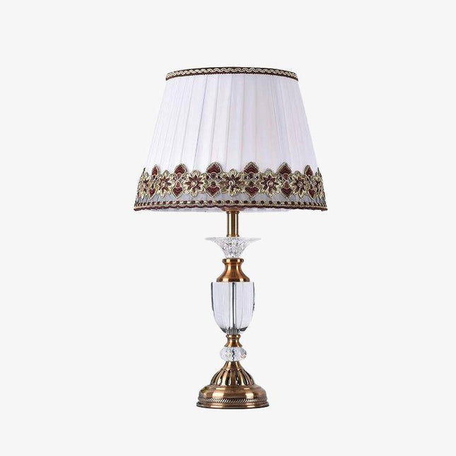 Lampe à poser rétro LED en verre cristal et abat-jour tissu