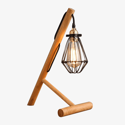 Lampe de table avec pied en bois et abat-jour en cage métal — LZ4P9XQ