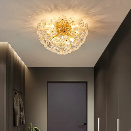 Lustre suspension LED décoratif motif pissenlit en cuivre et cristal — LZ4X9T
