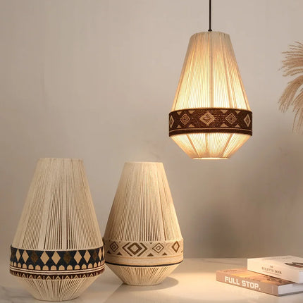 Lustre bohème en tissu tissé avec corde coton et lin — LZ4X9P2