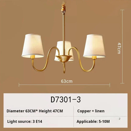 Lustre suspension américain rétro en cuivre avec LED et tissu — LZ4X9P2