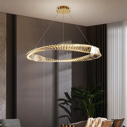 Lustre LED dimmable luxe en cristal K9 anneau irrégulier doré — LZ4X9P