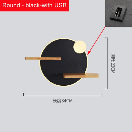 Applique murale LED nordique avec étagère intégrée et chargeur USB — LZ4X9P2