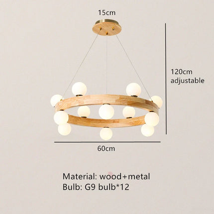 Suspension ronde en bois style nordique pour salon et salle à manger — LZ4X9P