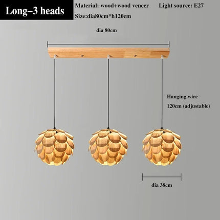 Lustre suspension ananas en placage de bois pour hôtels et restaurants — LZ4X9T