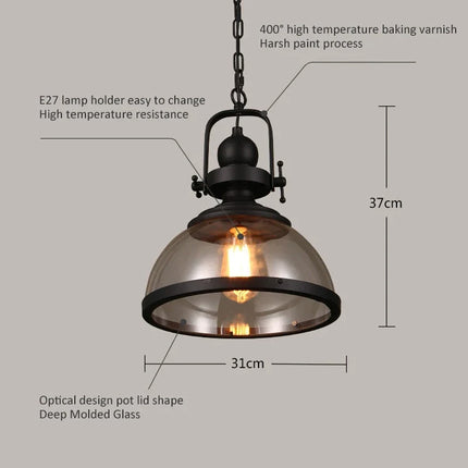 Suspension rétro en fer avec abat-jour en verre décoratif — LZ7XQ2