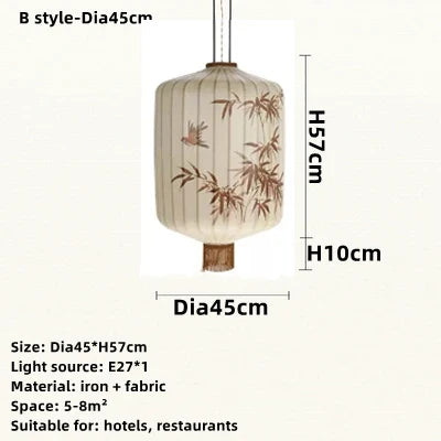 Lanterne suspension en tissu chinois à motif dessiné à la main pour salon et restaurant — LZ4X9P