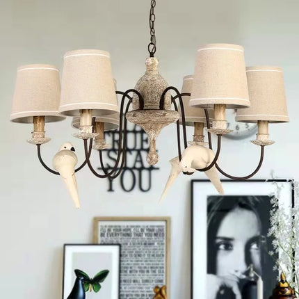 Lustre vintage américain en bois orné d’oiseaux en tissu — LZ4X9M