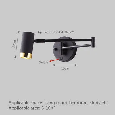 Applique murale LED à bras télescopique pivotant avec interrupteur pour éclairage intérieur — LZ4X9P