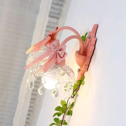 applique murale princesse en verre cristal avec nœud rose