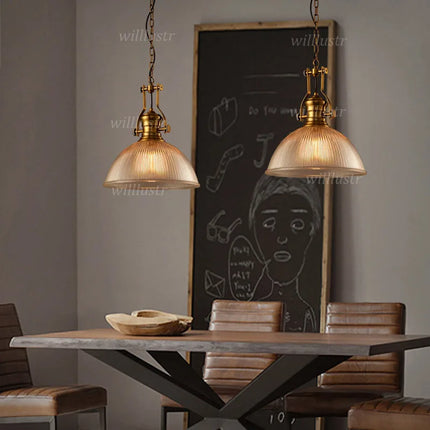 Suspension vintage en verre nervuré pour café, salon et salle à manger — LZ4G7XQ