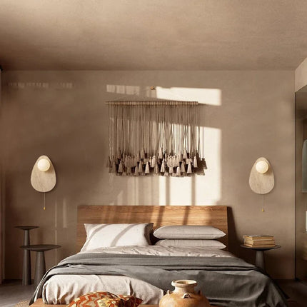 Applique murale vintage en pierre naturelle avec abat-jour en verre et LED — LZ4M9X2Q