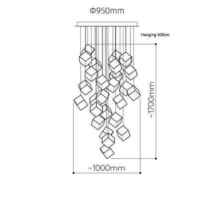 Suspension plafonnier carré en cristal style Scandinavie pour escalier et salon — LZ4X9T2