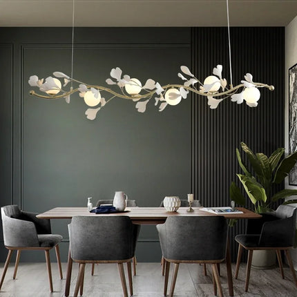 Lustre suspension LED en verre motif feuille de ginkgo moderne — LZ4X7Q9