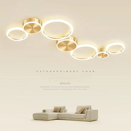 Plafonnier LED moderne en aluminium doré à anneaux pour salon — LZ4X9P2