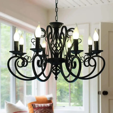 Lustre suspension vintage en fer forgé noir — LZ4X9T