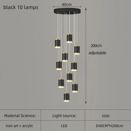 lustre long rotatif en acrylique pour éclairage intérieur décoratif