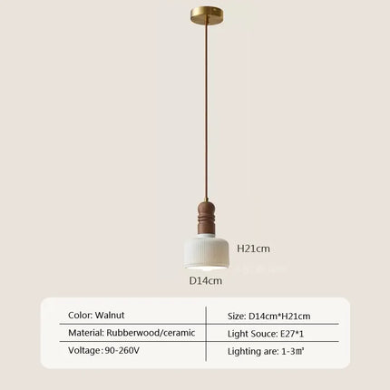 Suspension LED style nordique en bois massif et céramique
