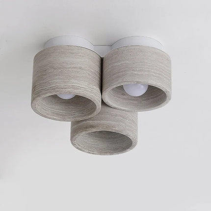 Plafonnier LED moderne 3 têtes effet pierre et grain de bois Wabi Sabi — LZ4X9P