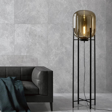 Lampadaire post-moderne avec abat-jour en verre cognac — LZ4X9P