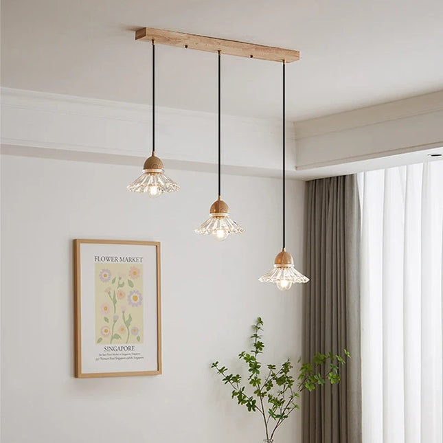 Lustre nordique en bois et verre avec LED japonais — LZ4X9Q7