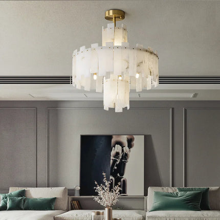 Lustre suspension LED postmoderne en marbre naturel pour villa — LZ4X9J