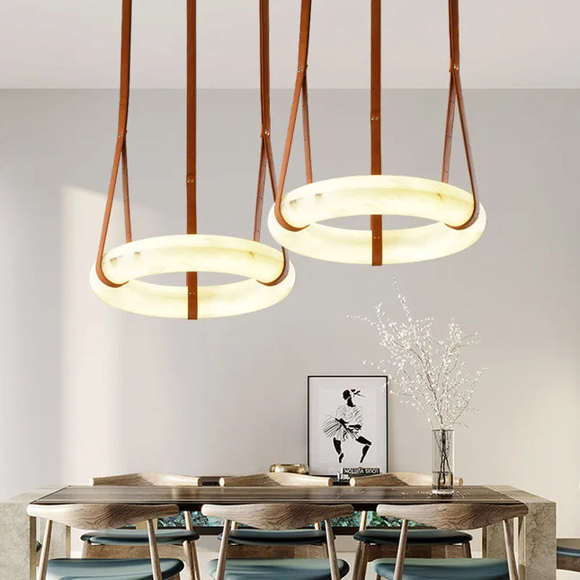 Lustre LED minimaliste en cuivre et marbre naturel — LZ4X9Q2