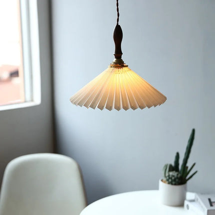 Lustre plissé style rétro japonais en noyer nordique pour intérieur — LZ4M7Q2